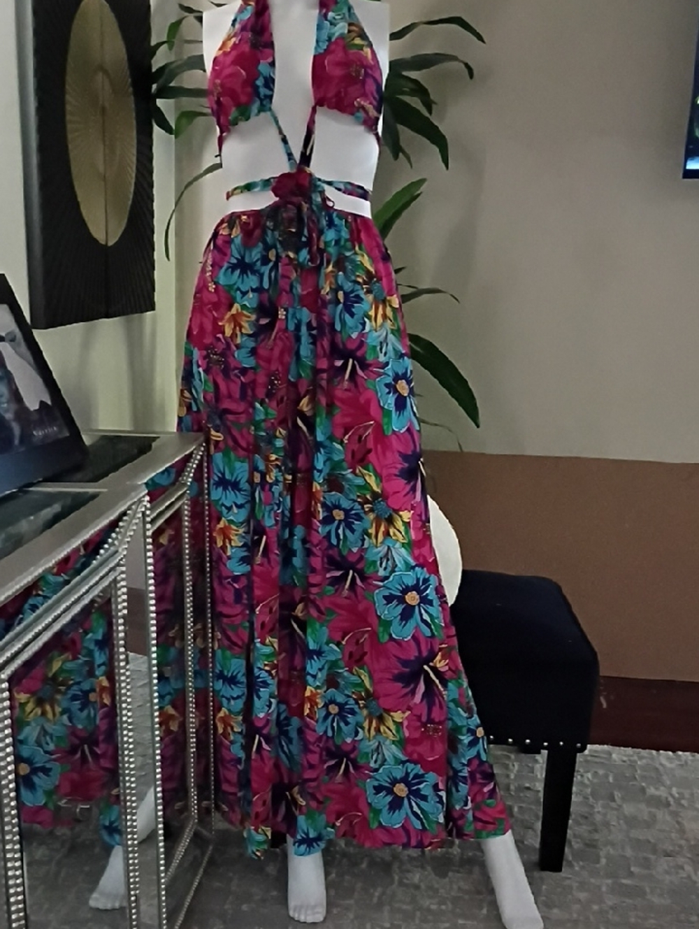 SHEIN Fuchsia Tropical Floral Maxi Skirt